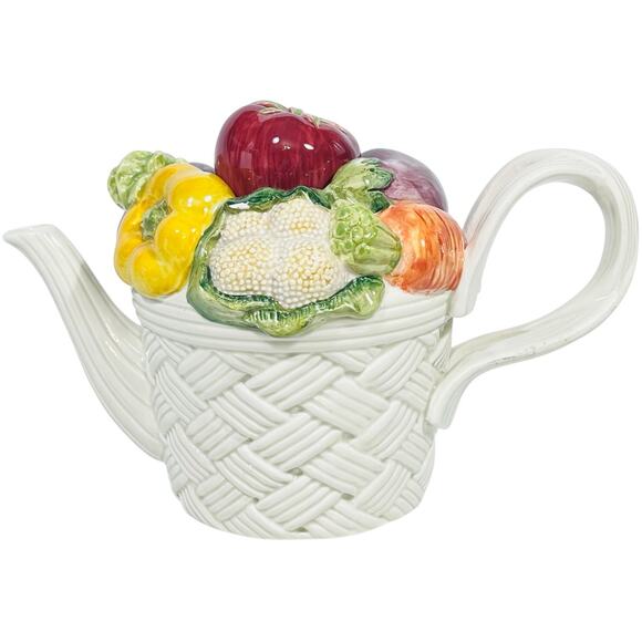 Vintage Fitz & Floyd Vegetable Garden Teapot Basket Weave 1995 in Original Box - Picture 1 of 12